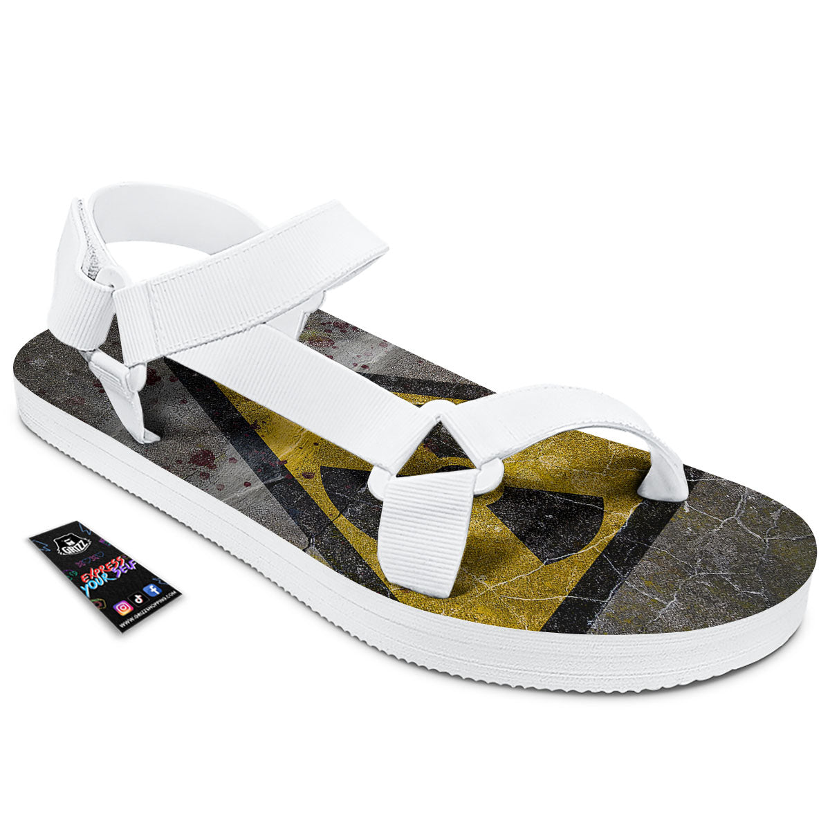 Warning Nuclear Symbol Print White Open Toe Sandals-grizzshop
