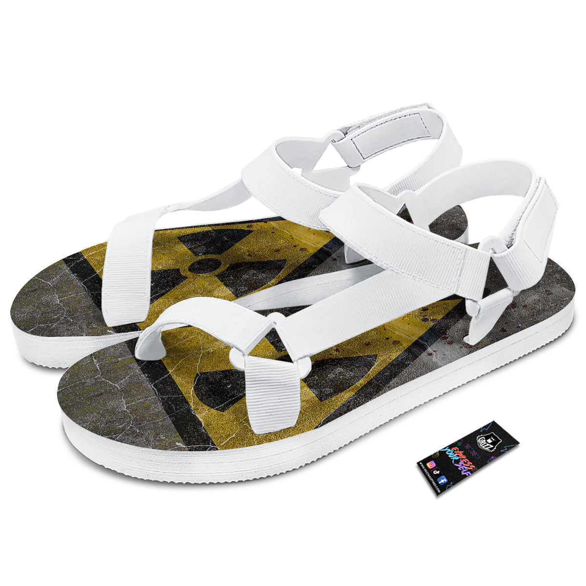 Warning Nuclear Symbol Print White Open Toe Sandals-grizzshop