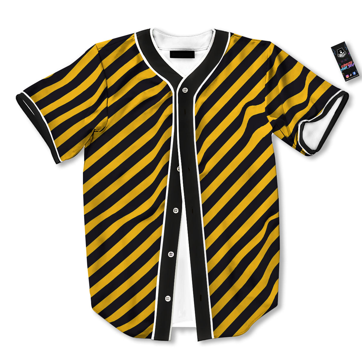 Warning Striped Yellow And Black Print Baseball Jersey-grizzshop