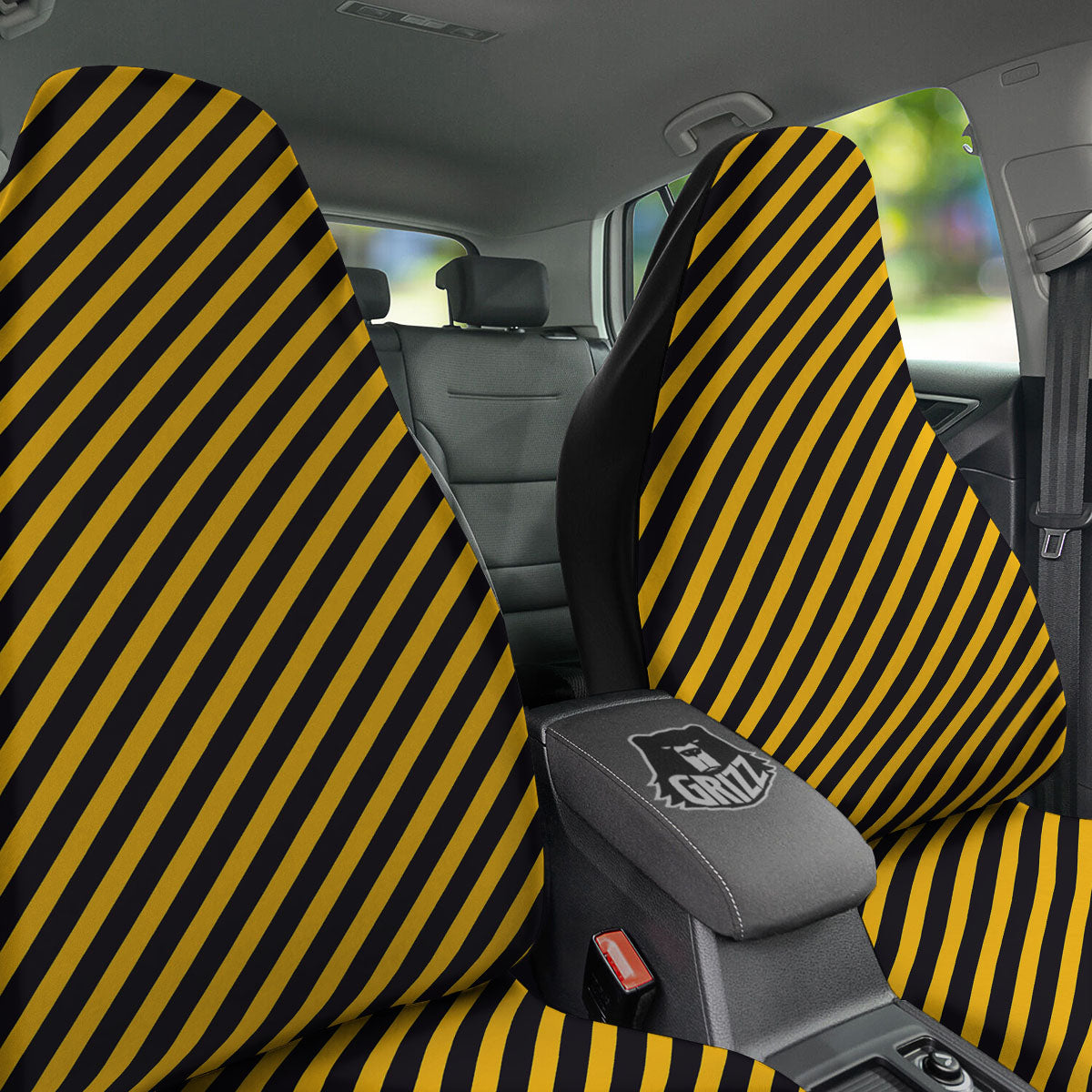 Warning Striped Yellow And Black Print Car Seat Covers-grizzshop