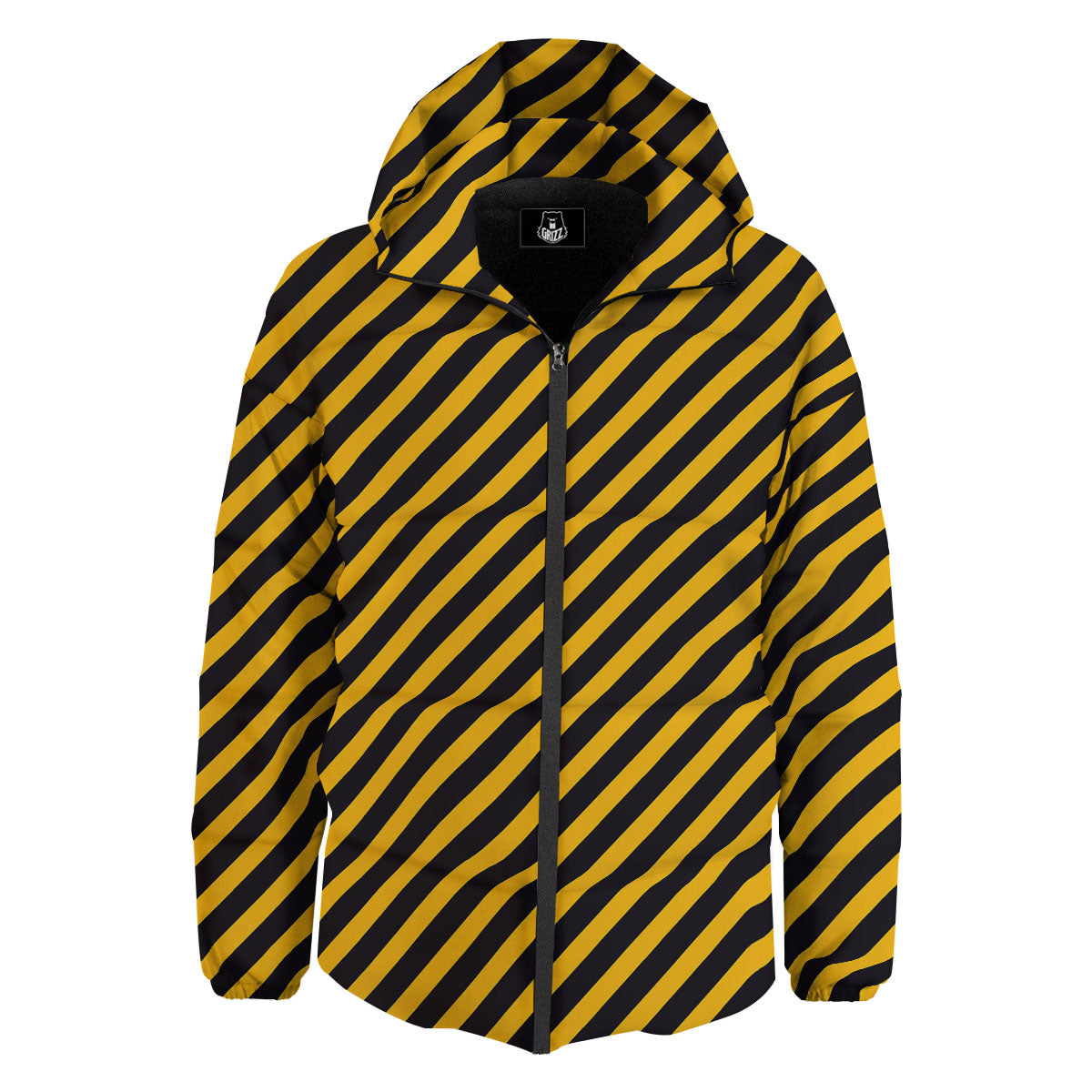 Warning Striped Yellow And Black Print Down Jacket-grizzshop