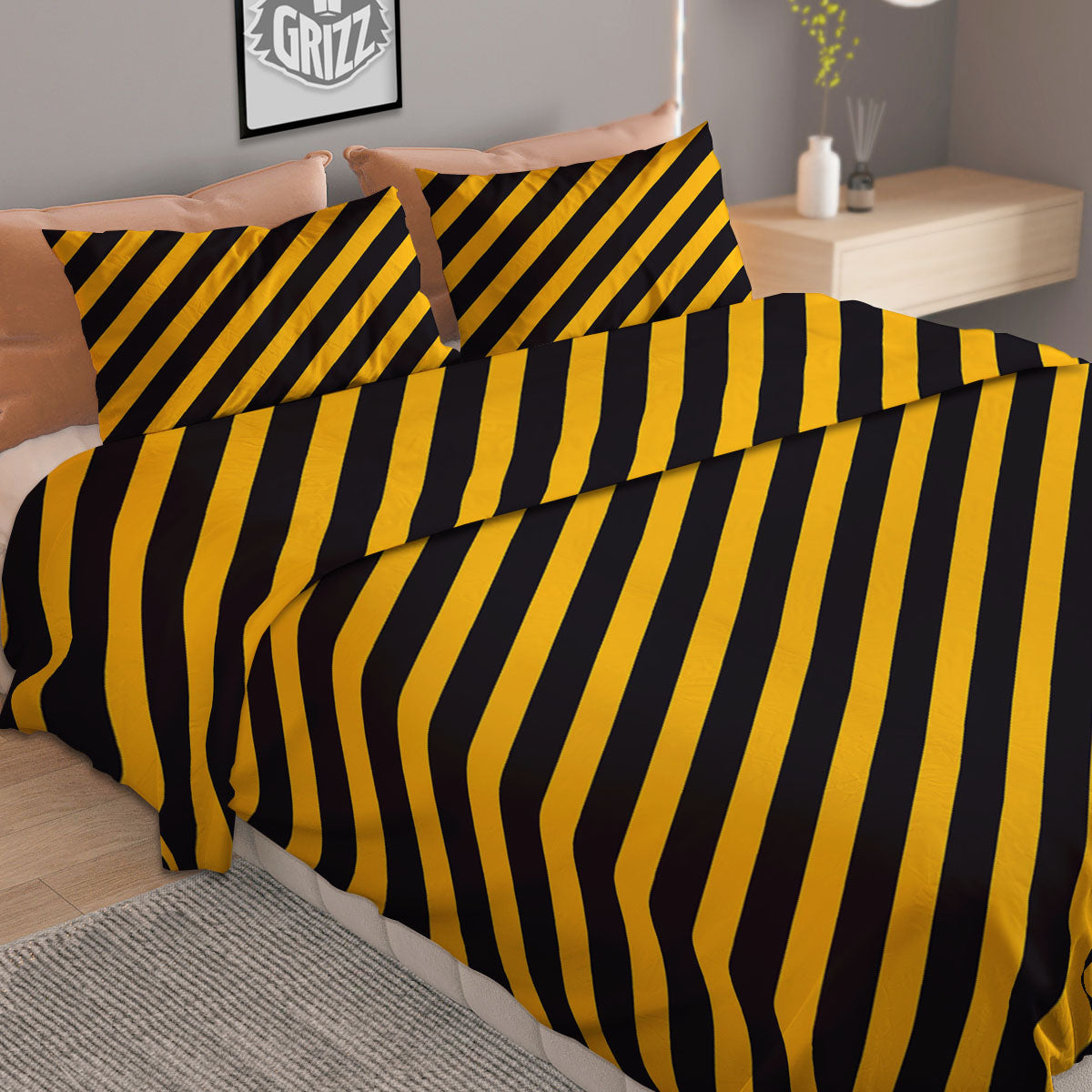 Warning Striped Yellow And Black Print Duvet Cover Bedding Set