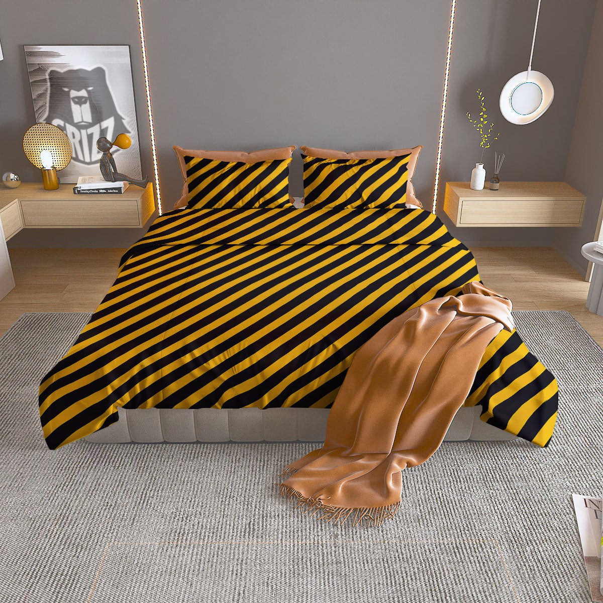 Warning Striped Yellow And Black Print Duvet Cover Bedding Set