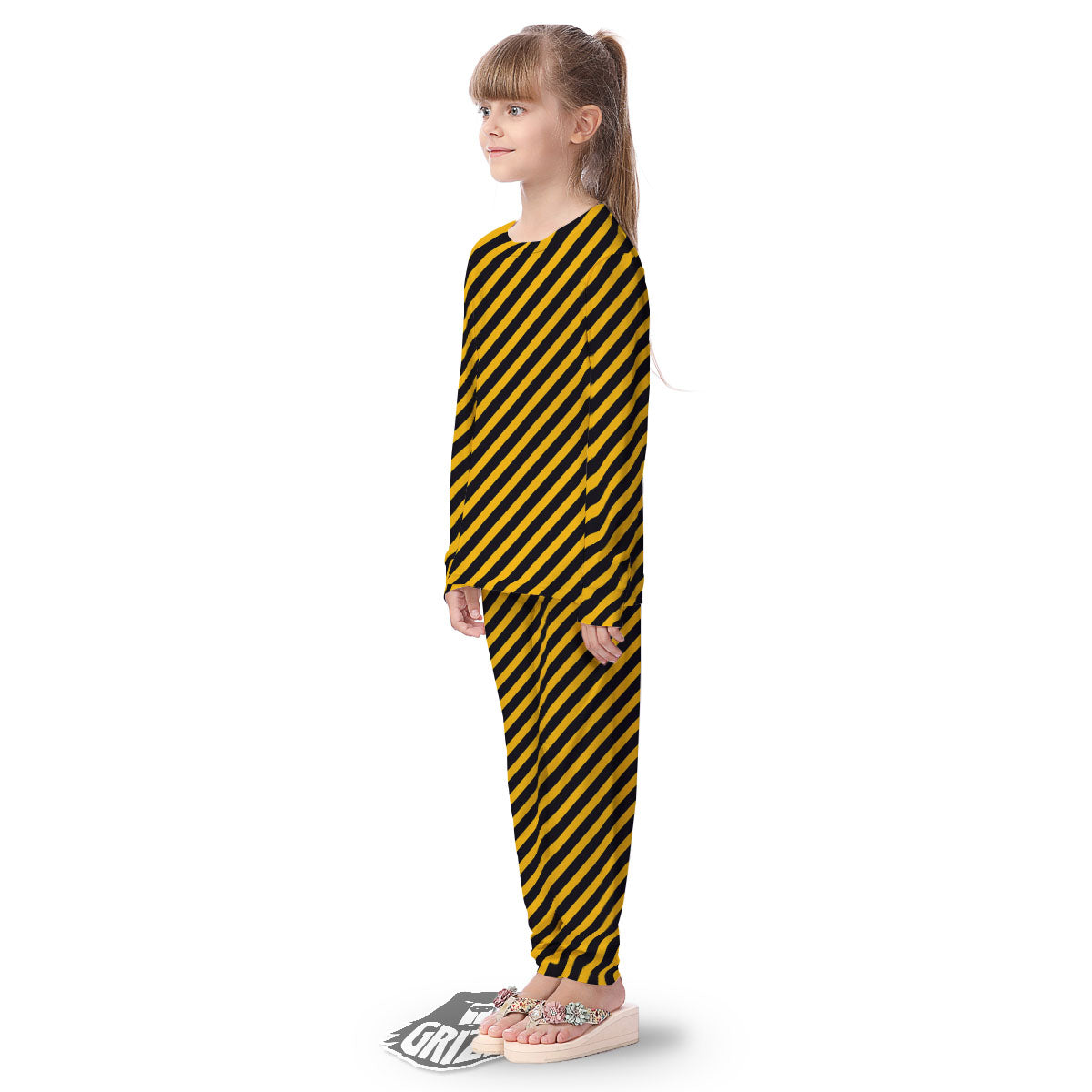 Warning Striped Yellow And Black Print Kid's Pajamas-grizzshop