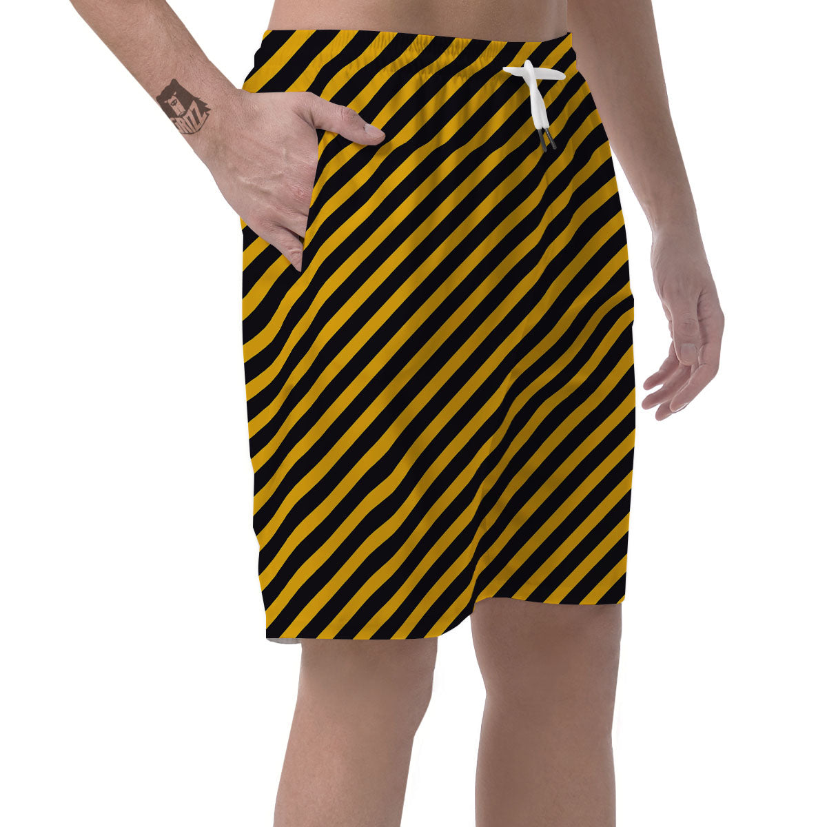Warning Striped Yellow And Black Print Men's Shorts-grizzshop