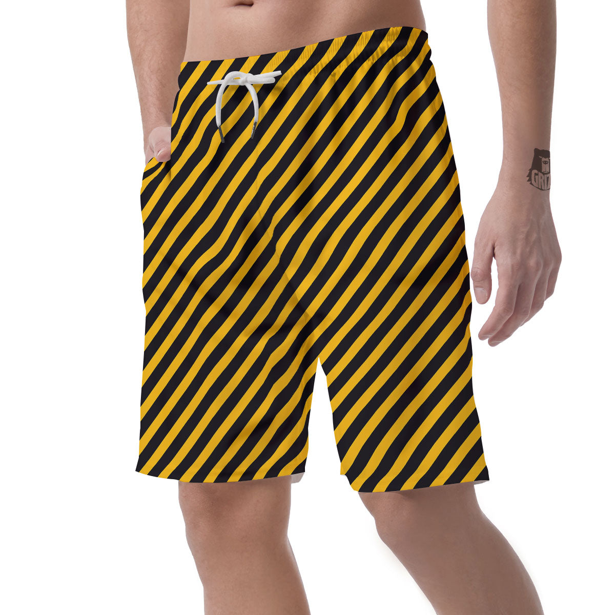 Warning Striped Yellow And Black Print Men's Shorts-grizzshop