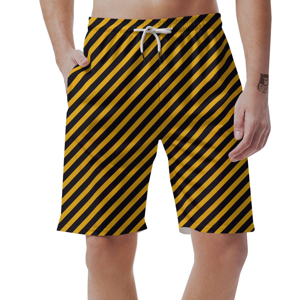 Warning Striped Yellow And Black Print Men's Shorts-grizzshop