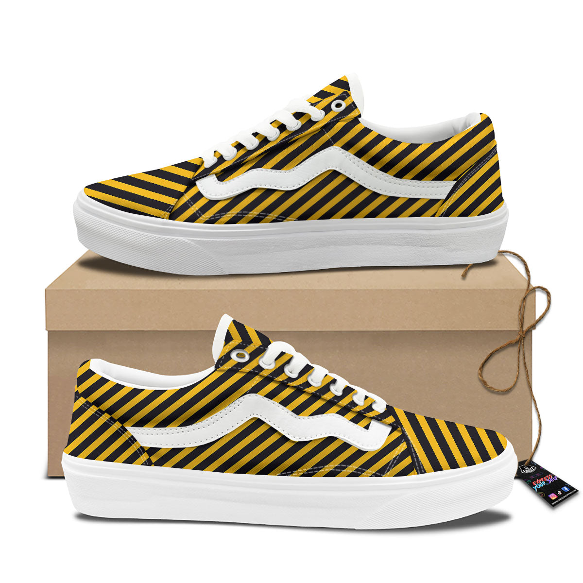 Warning Striped Yellow And Black Print Skate Shoes-grizzshop