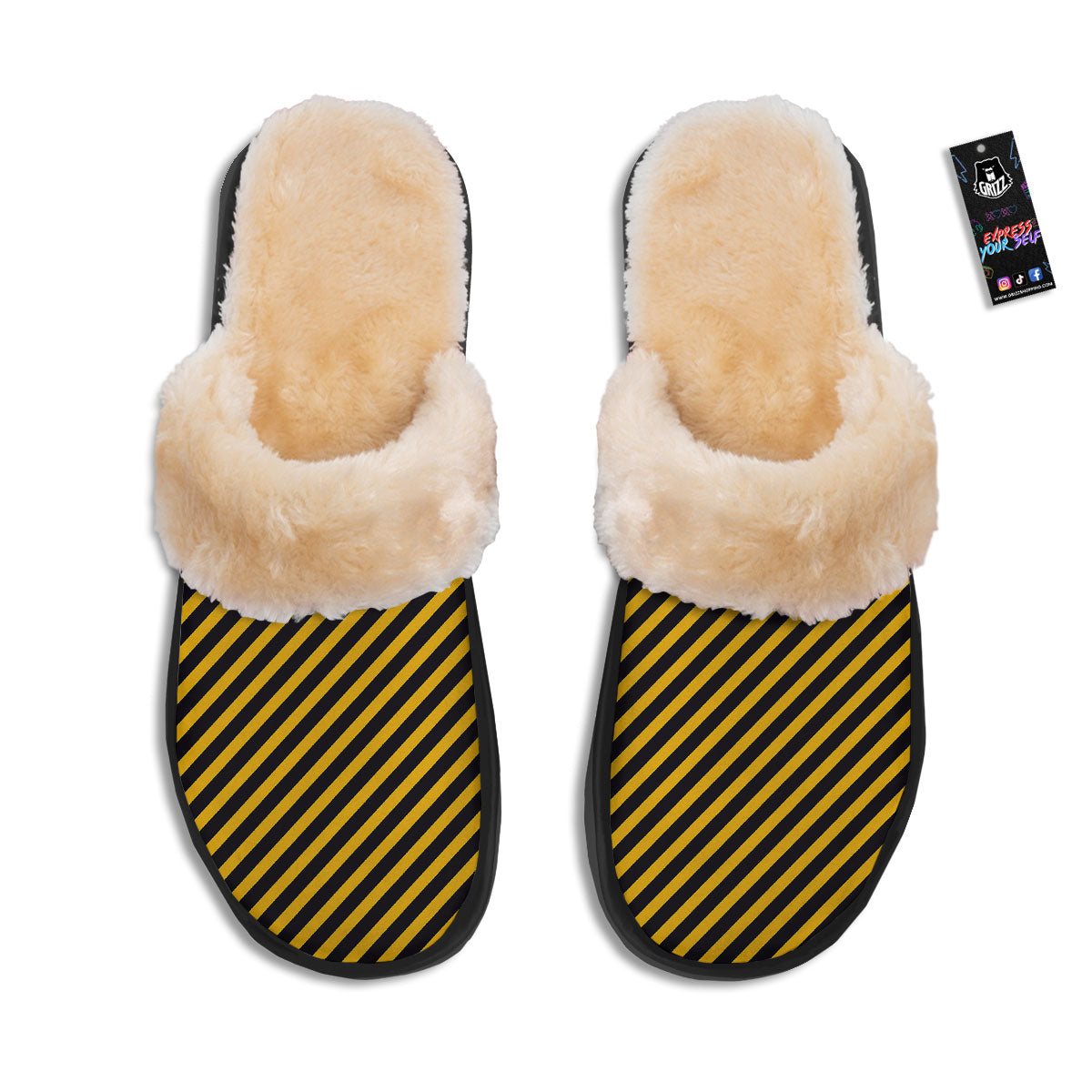 Warning Striped Yellow And Black Print Slippers-grizzshop