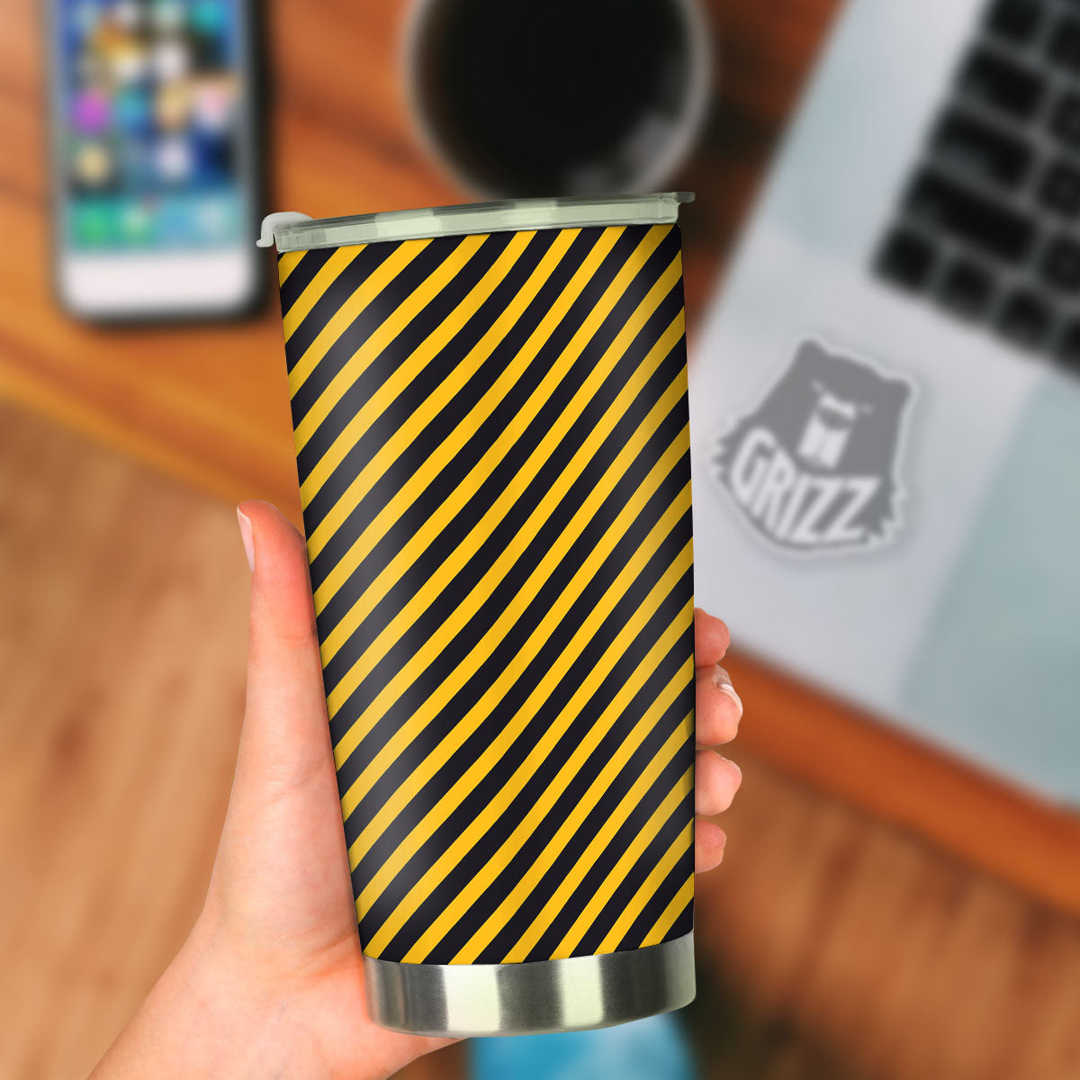 Warning Striped Yellow And Black Print Tumbler-grizzshop