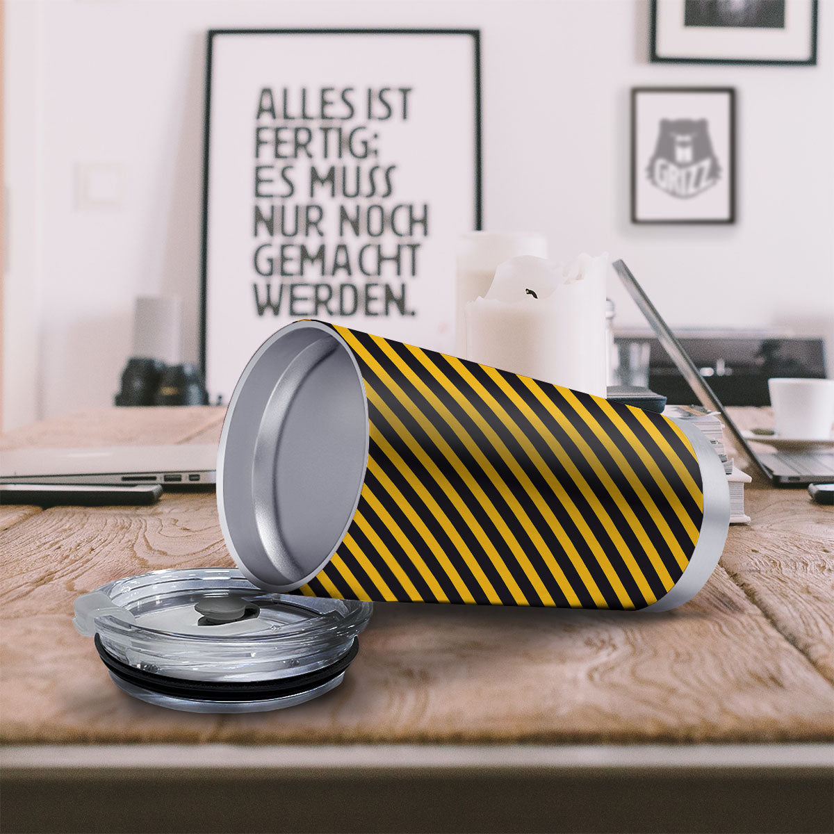 Warning Striped Yellow And Black Print Tumbler-grizzshop