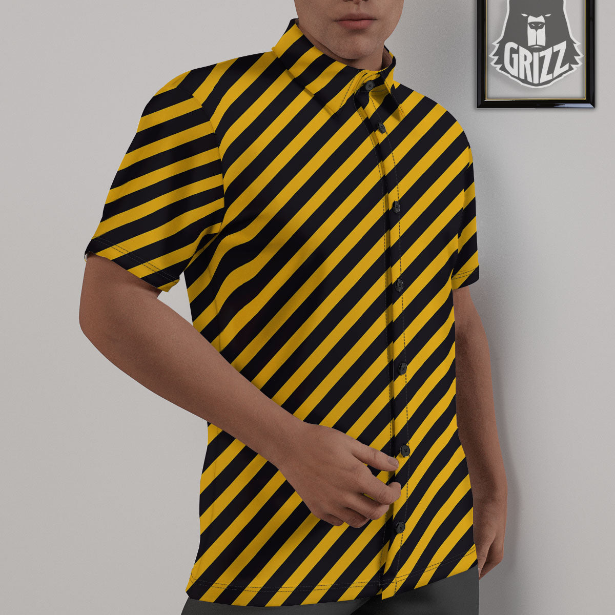 Warning Striped Yellow And Black Print Untucked Shirts-grizzshop