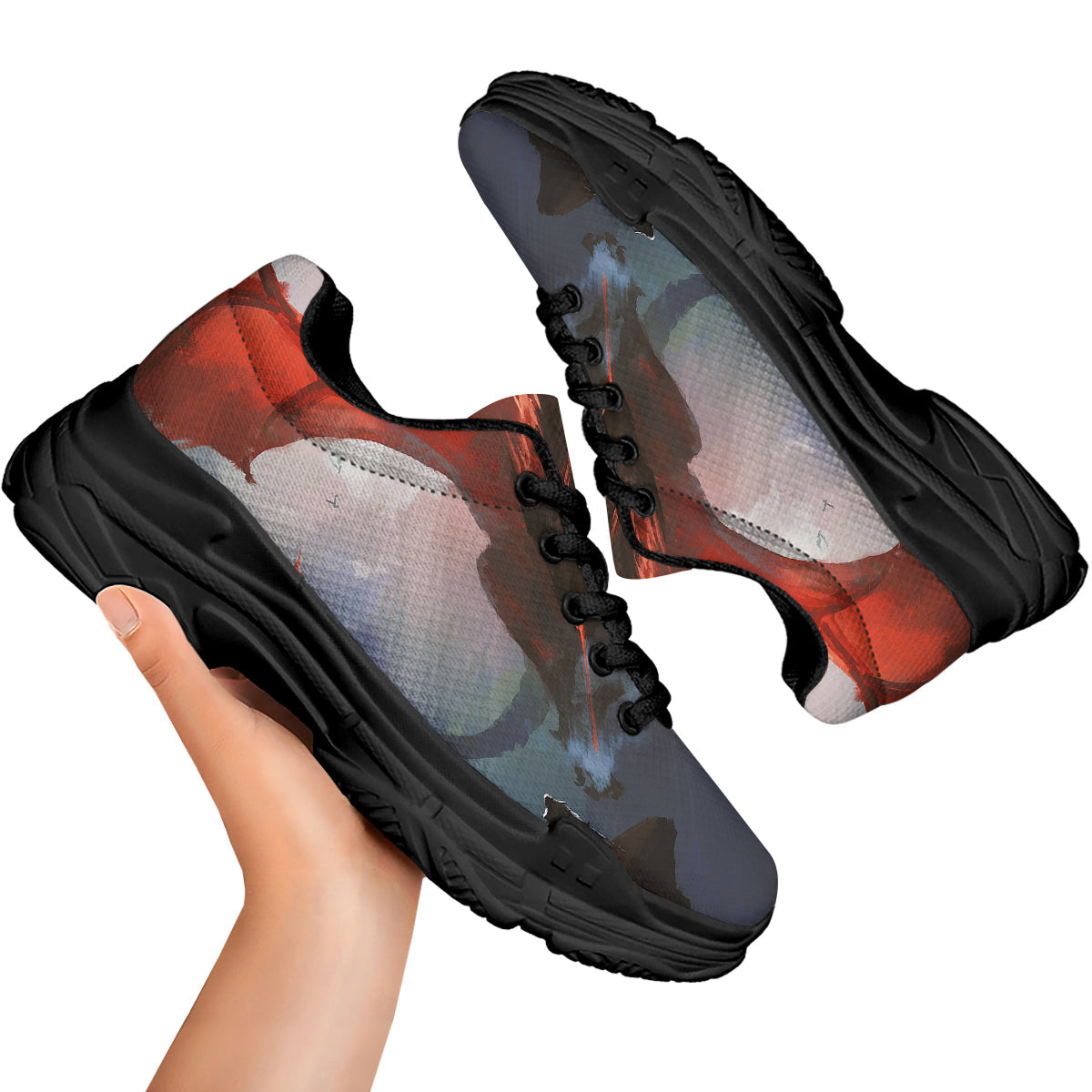 Warrior And Red Dragon Print Black Chunky Shoes-grizzshop