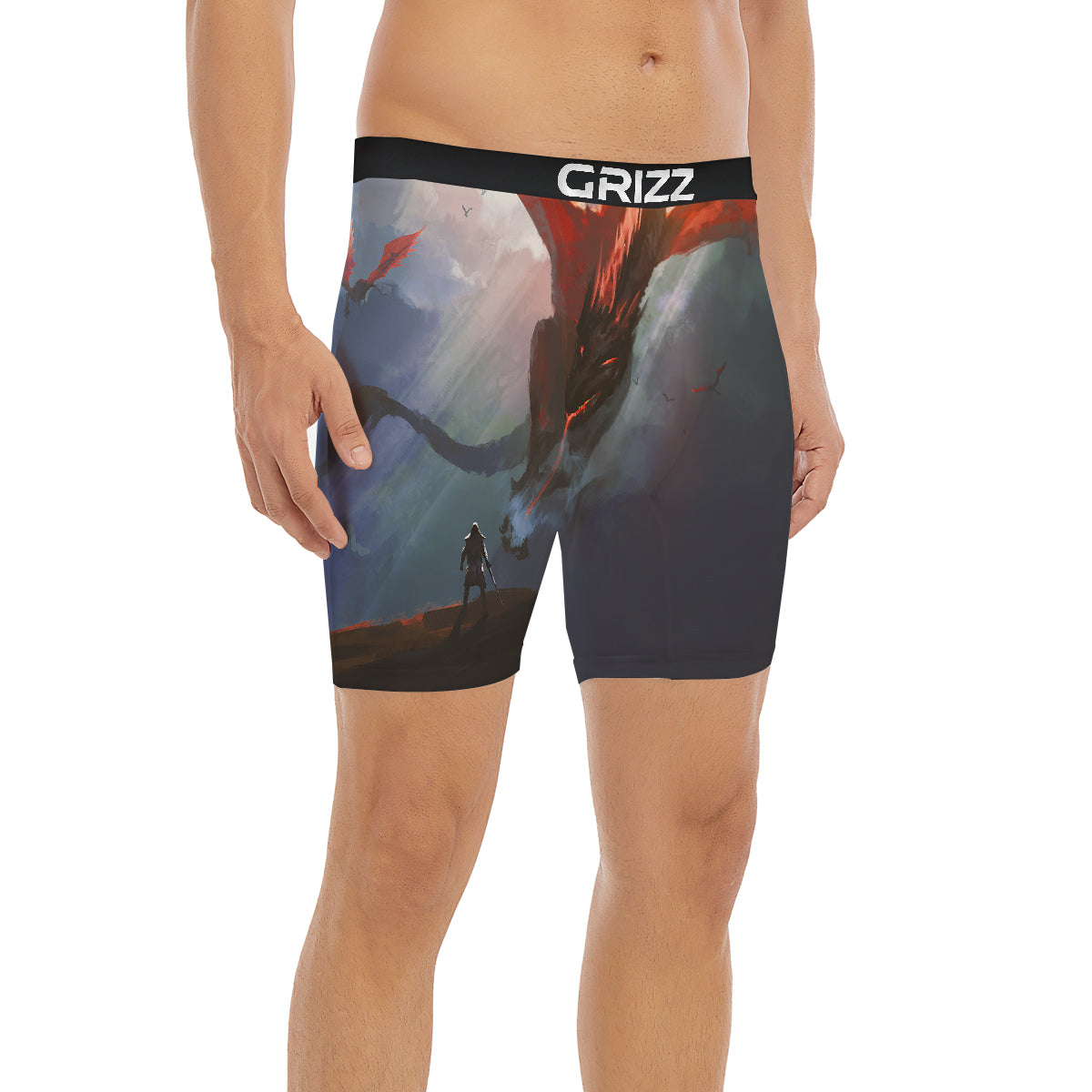 Warrior And Red Dragon Print Boxer Briefs-grizzshop