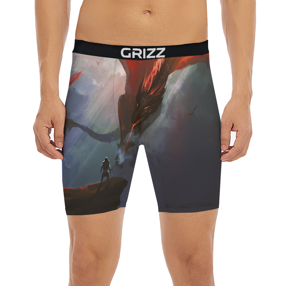 Warrior And Red Dragon Print Boxer Briefs-grizzshop