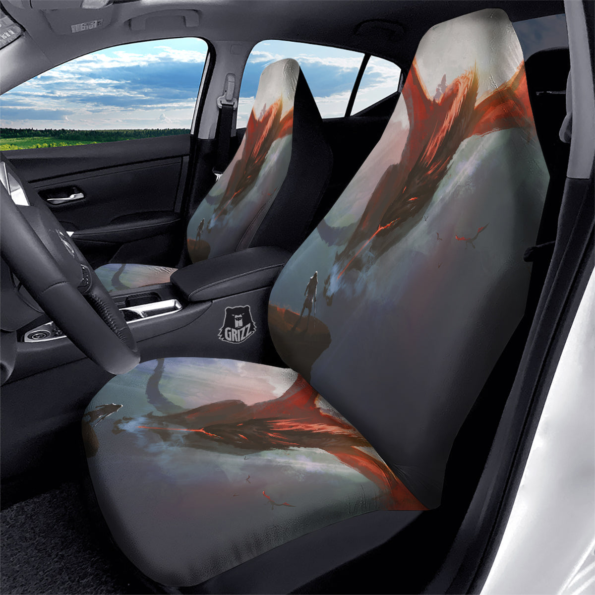 Warrior And Red Dragon Print Car Seat Covers-grizzshop