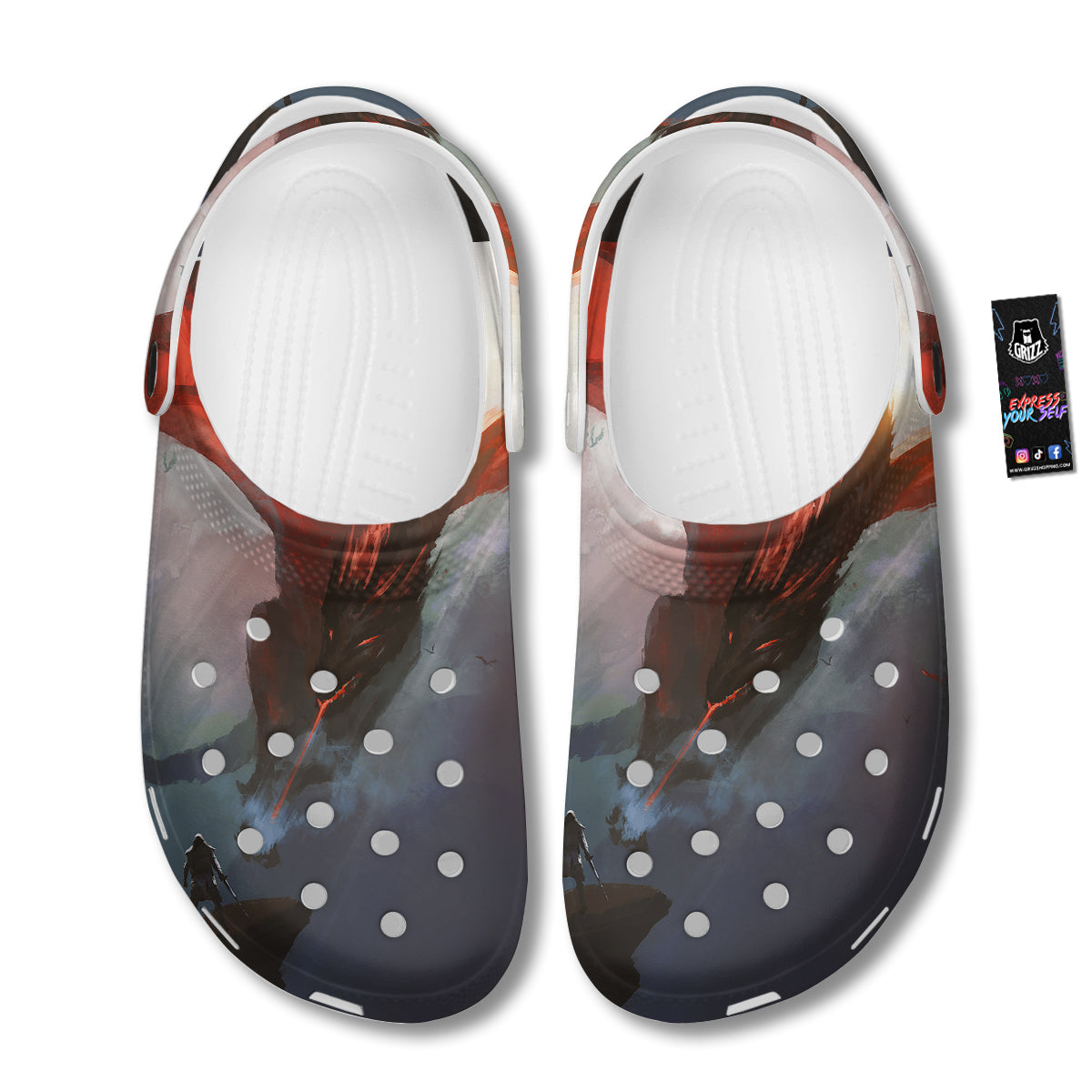 Warrior And Red Dragon Print Clog-grizzshop
