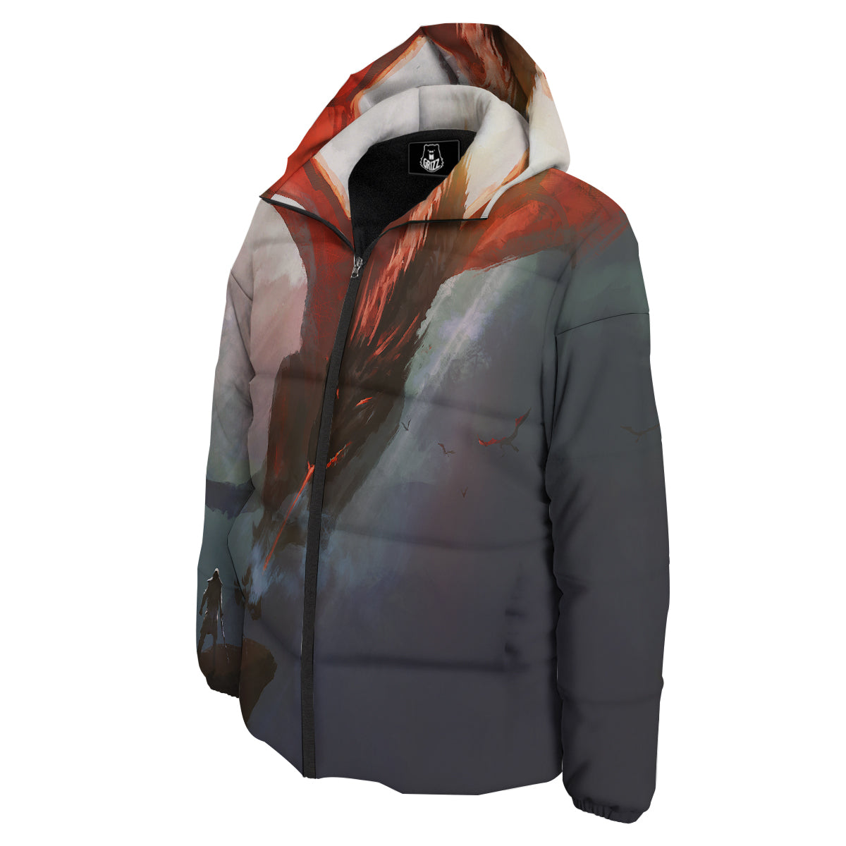 Warrior And Red Dragon Print Down Jacket-grizzshop