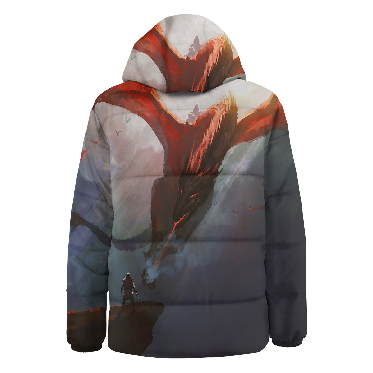 Warrior And Red Dragon Print Down Jacket-grizzshop