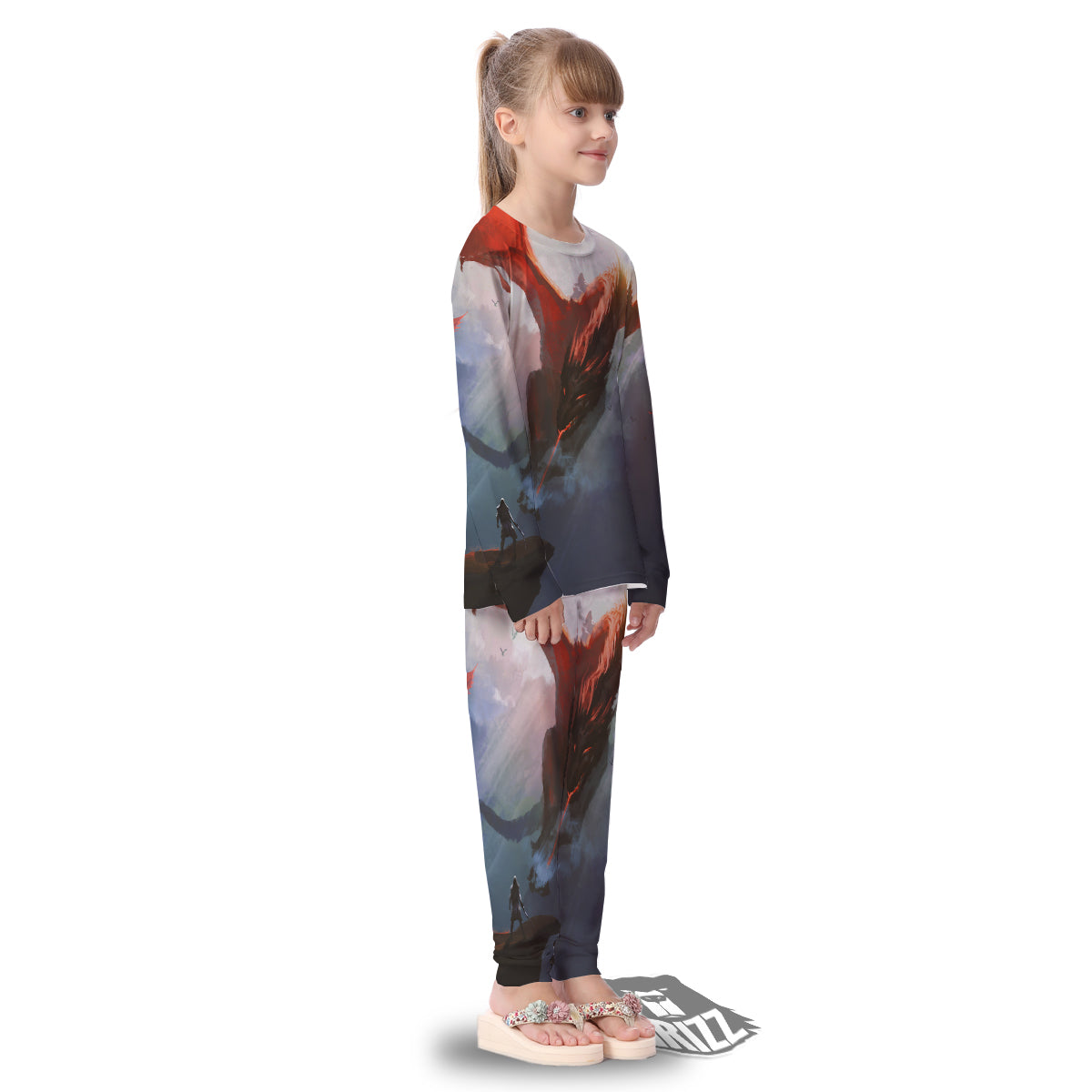 Warrior And Red Dragon Print Kid's Pajamas-grizzshop
