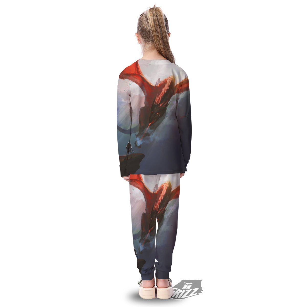 Warrior And Red Dragon Print Kid's Pajamas-grizzshop