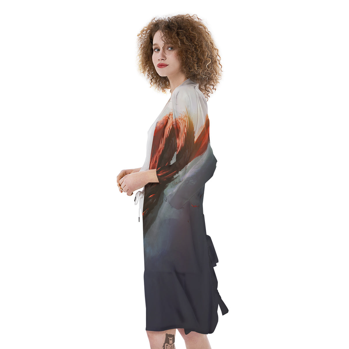 Warrior And Red Dragon Print Kimono-grizzshop