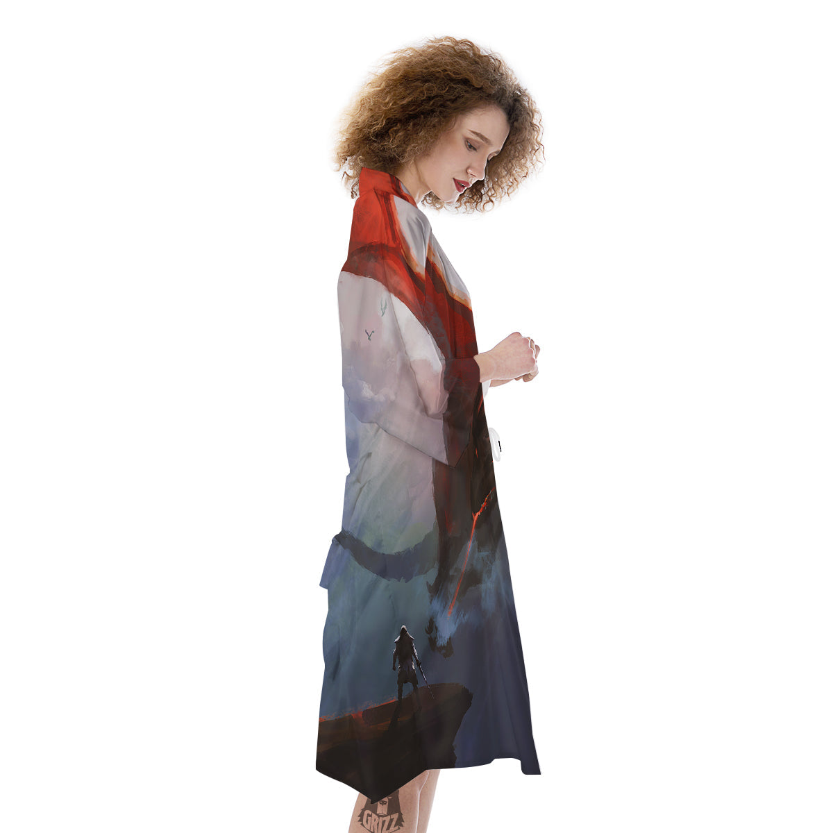 Warrior And Red Dragon Print Kimono-grizzshop