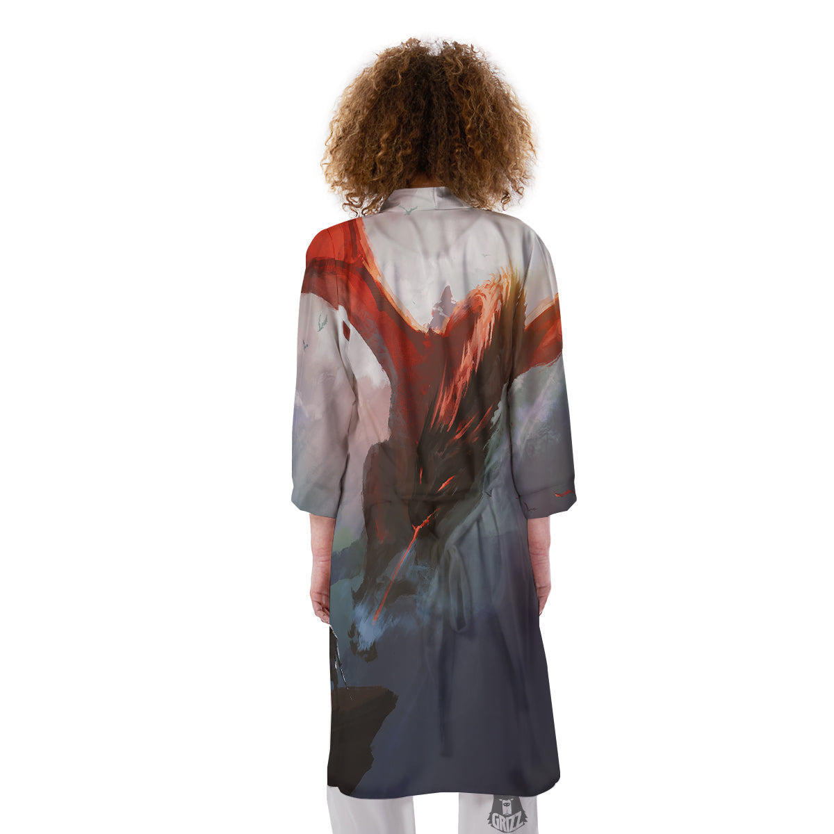 Warrior And Red Dragon Print Kimono-grizzshop