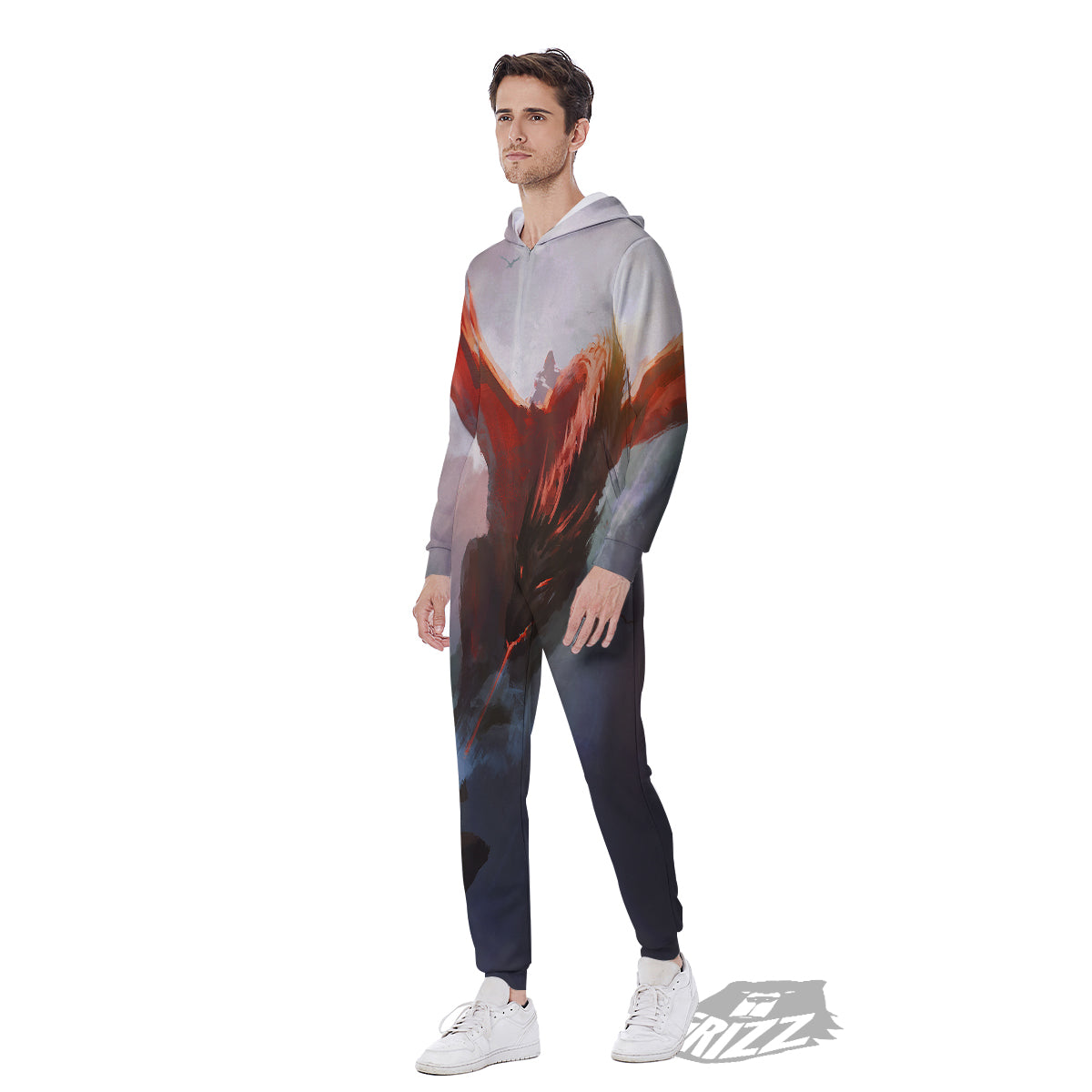 Warrior And Red Dragon Print Men's Jumpsuit-grizzshop
