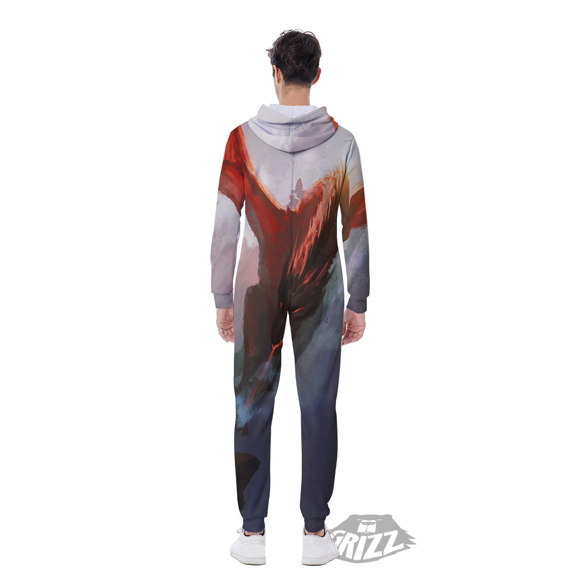 Warrior And Red Dragon Print Men's Jumpsuit-grizzshop