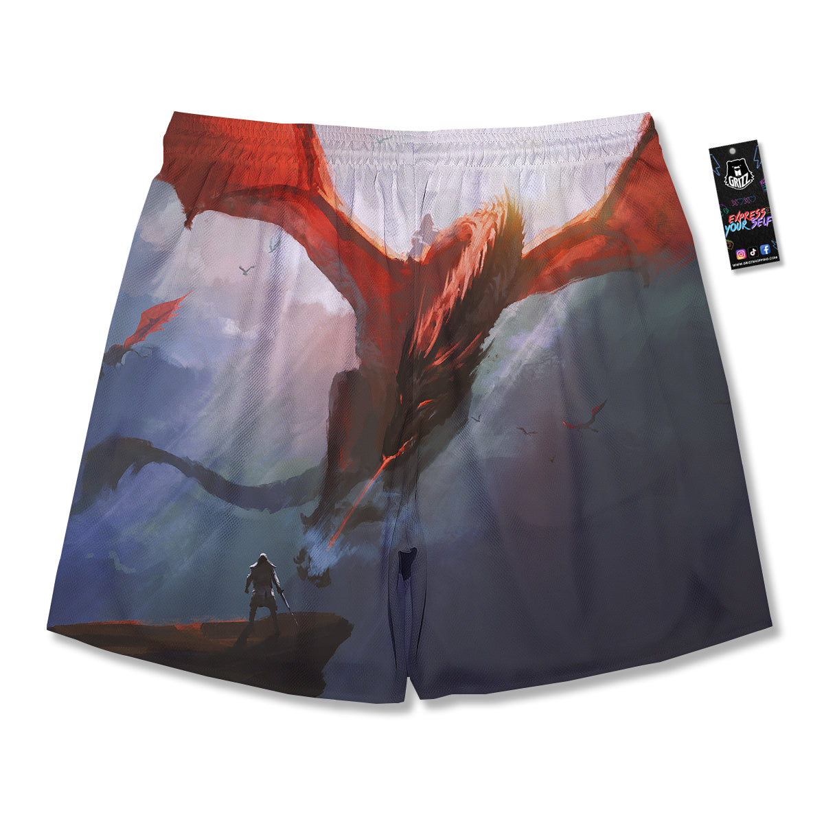 Warrior And Red Dragon Print Men's Running Shorts-grizzshop