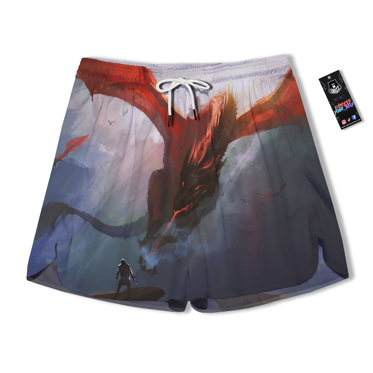Warrior And Red Dragon Print Men's Running Shorts-grizzshop