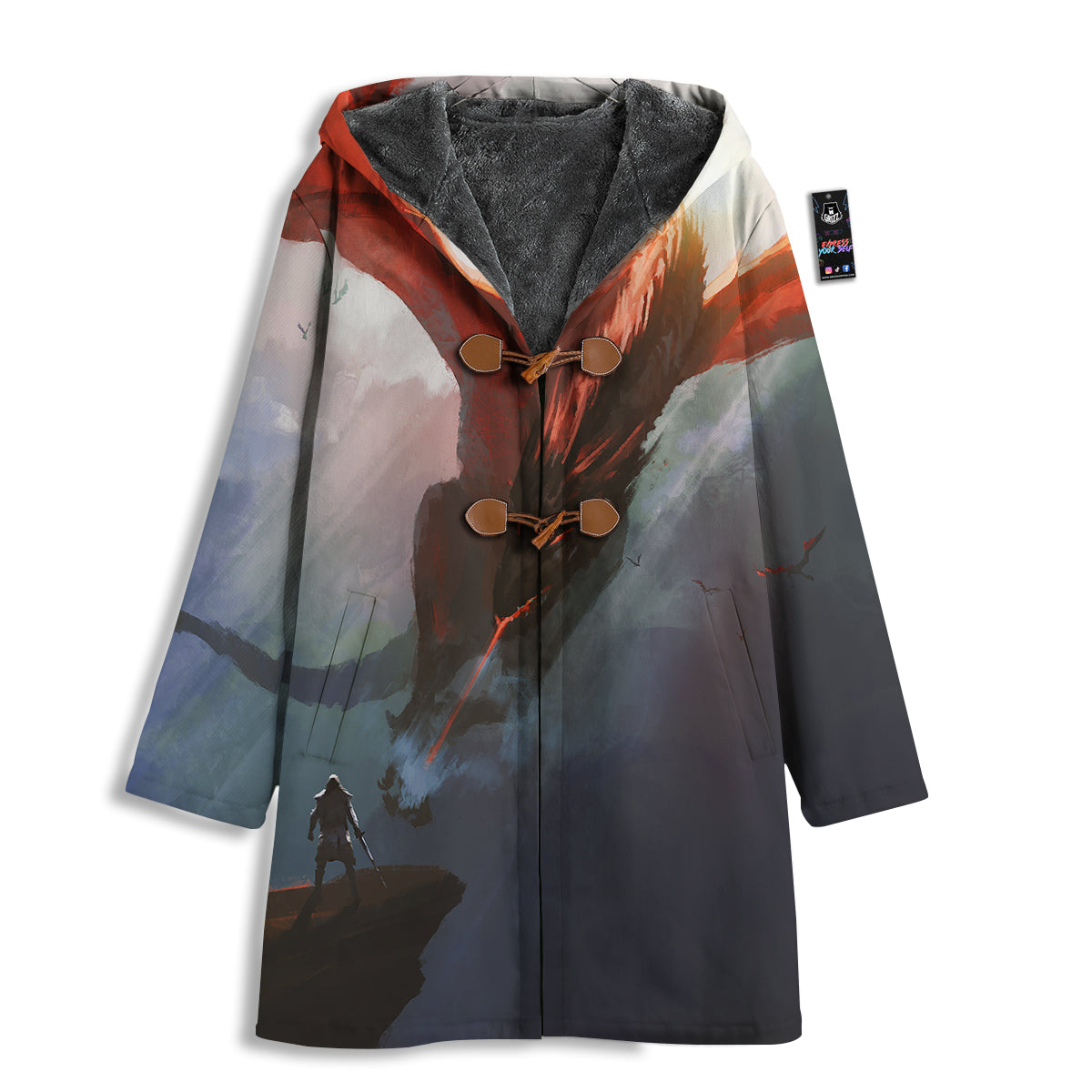 Warrior And Red Dragon Print Men's Windbreaker Jacket-grizzshop