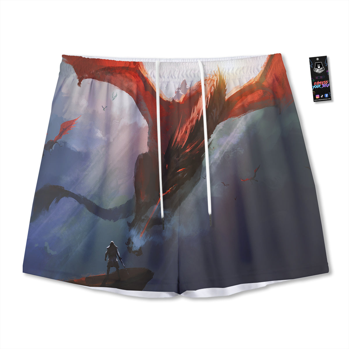 Windowpane Doodle Print Pattern Mesh Shorts
