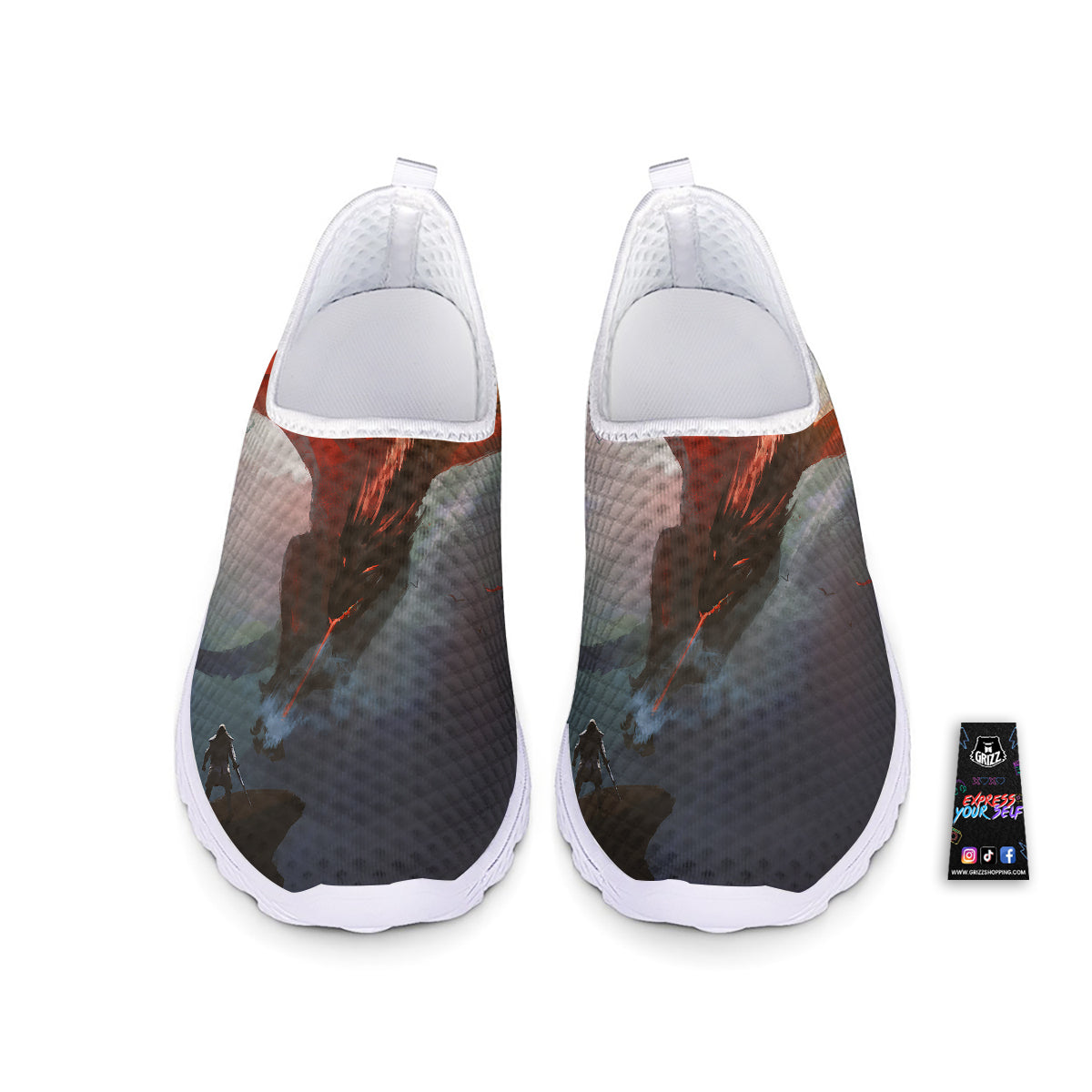 Warrior And Red Dragon Print Nurse Shoes-grizzshop