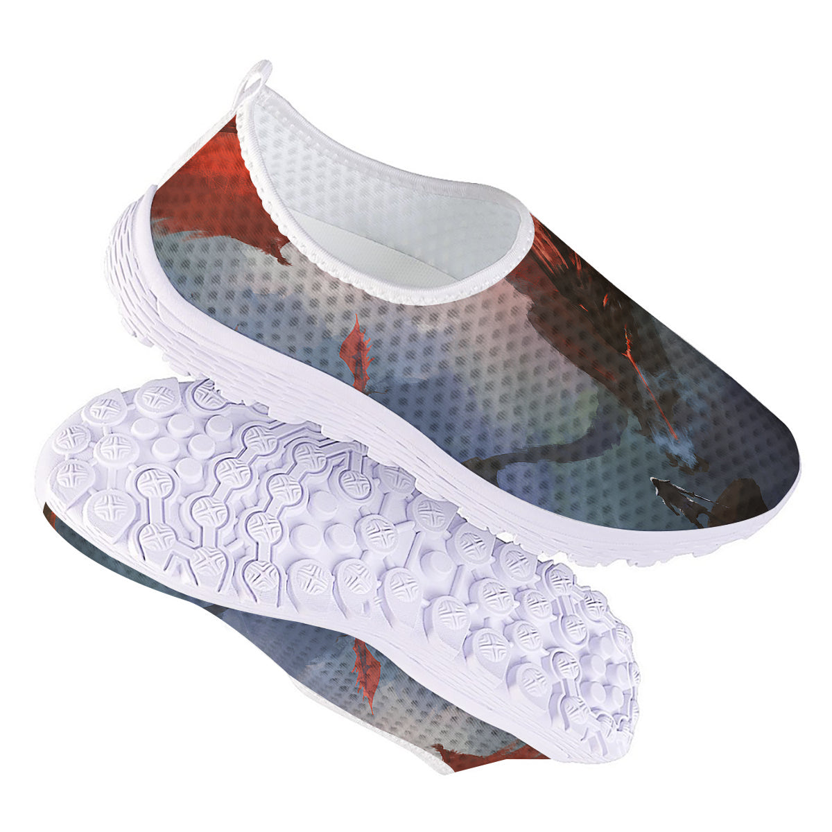 Warrior And Red Dragon Print Nurse Shoes-grizzshop