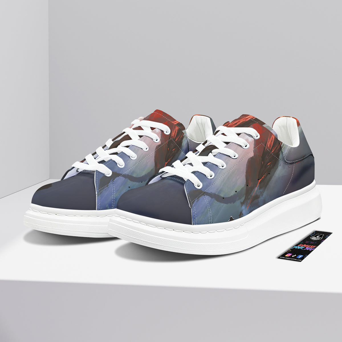 Warrior And Red Dragon Print Platform Shoes-grizzshop