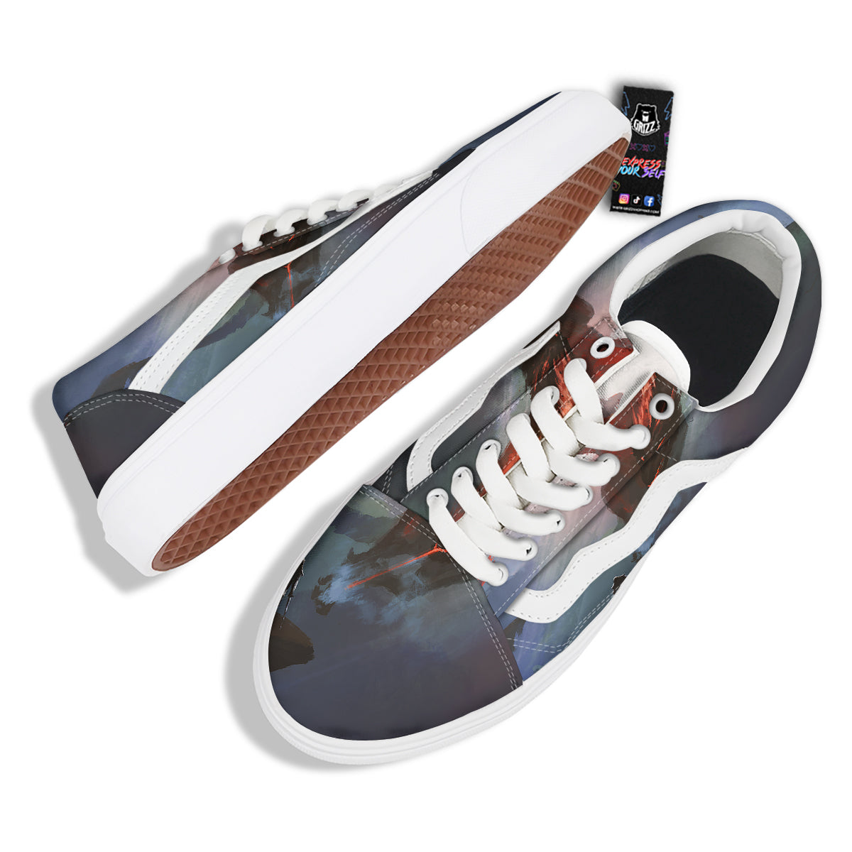 Warrior And Red Dragon Print Skate Shoes-grizzshop