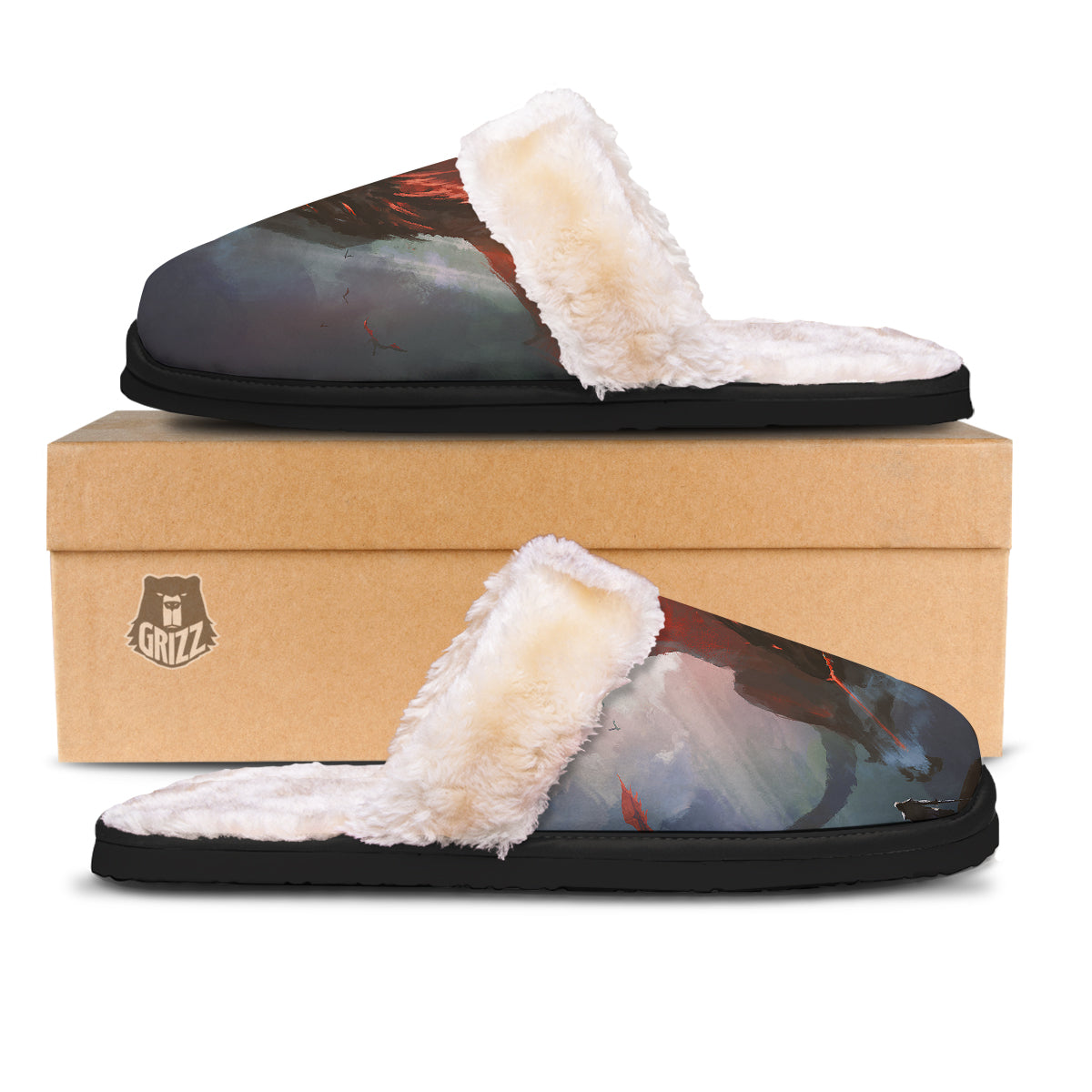 Warrior And Red Dragon Print Slippers-grizzshop