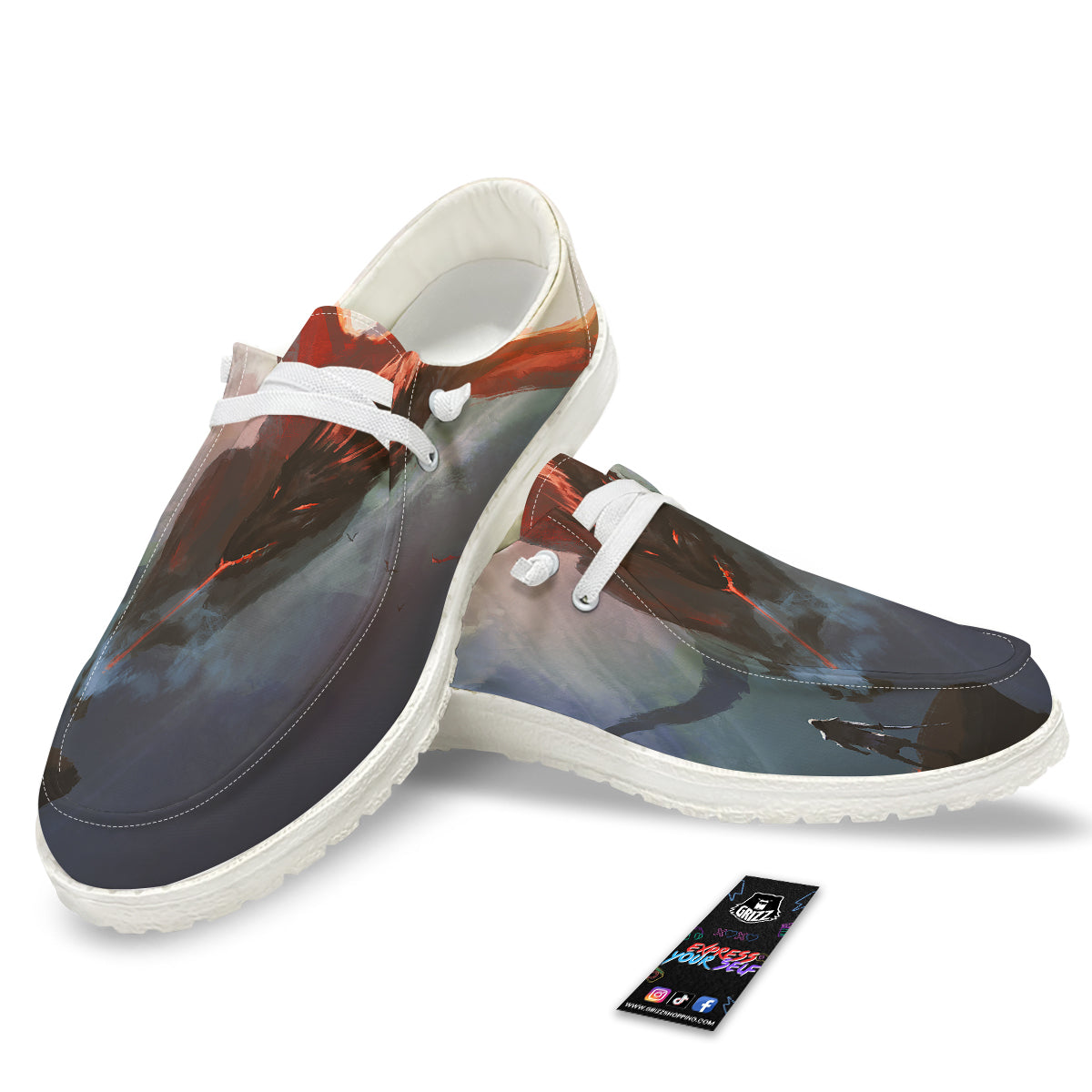 Warrior And Red Dragon Print White Loafers-grizzshop