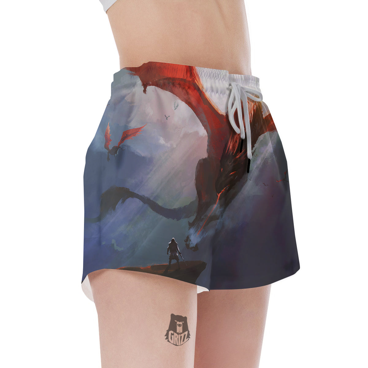 Warrior And Red Dragon Print Women's Shorts-grizzshop