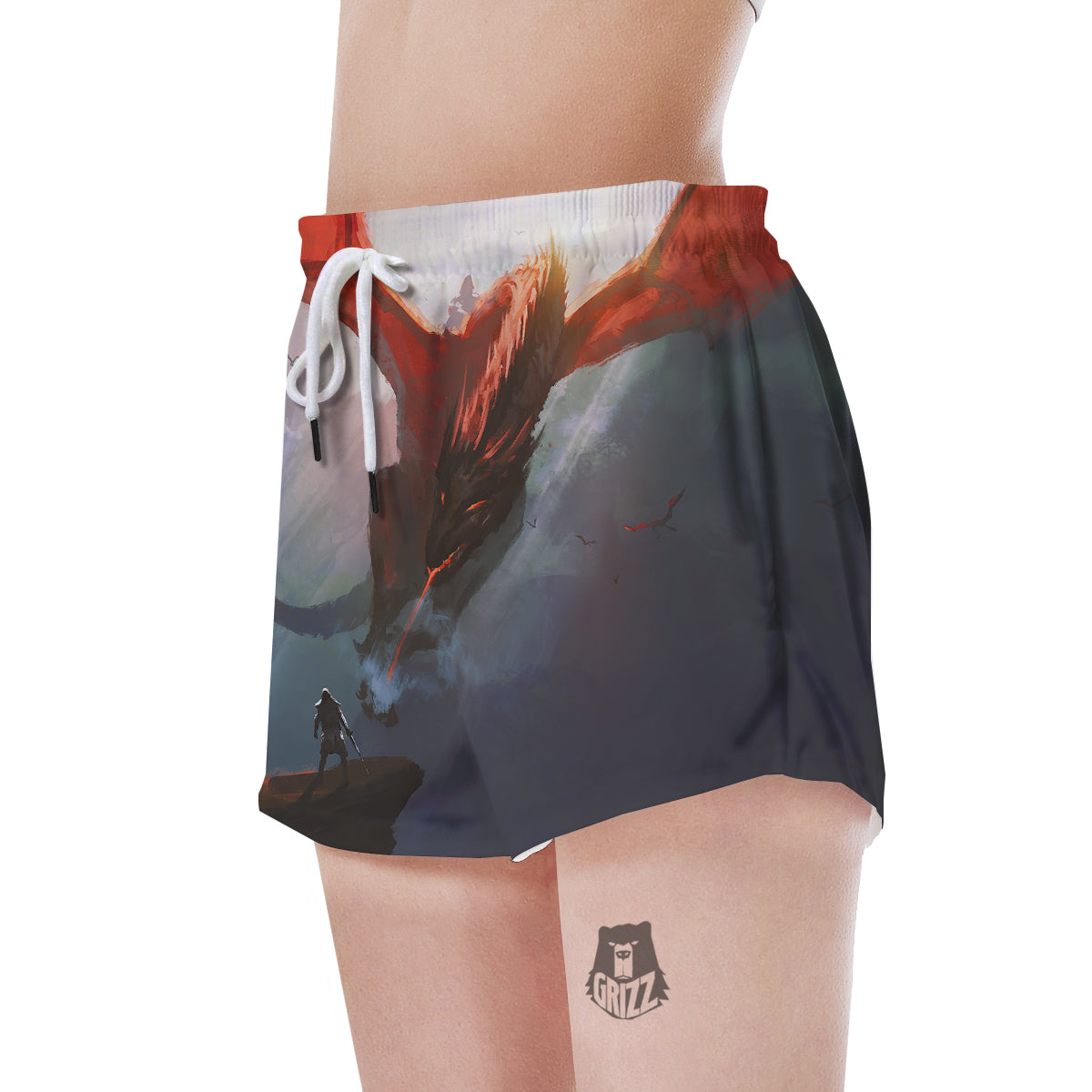 Warrior And Red Dragon Print Women's Shorts-grizzshop