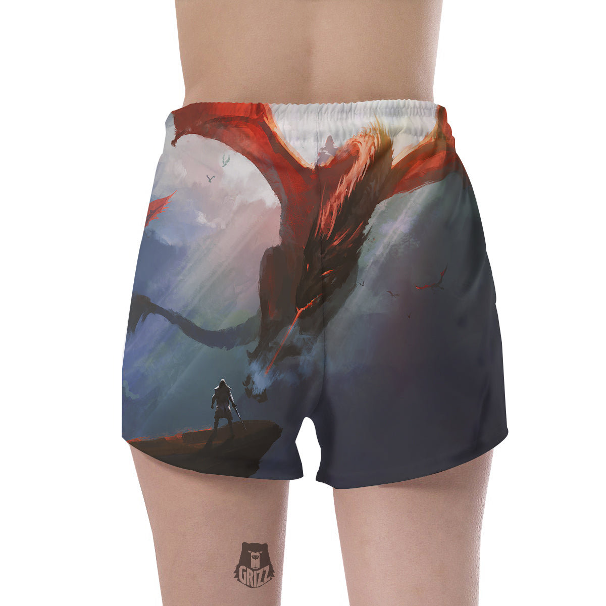 Warrior And Red Dragon Print Women's Shorts-grizzshop