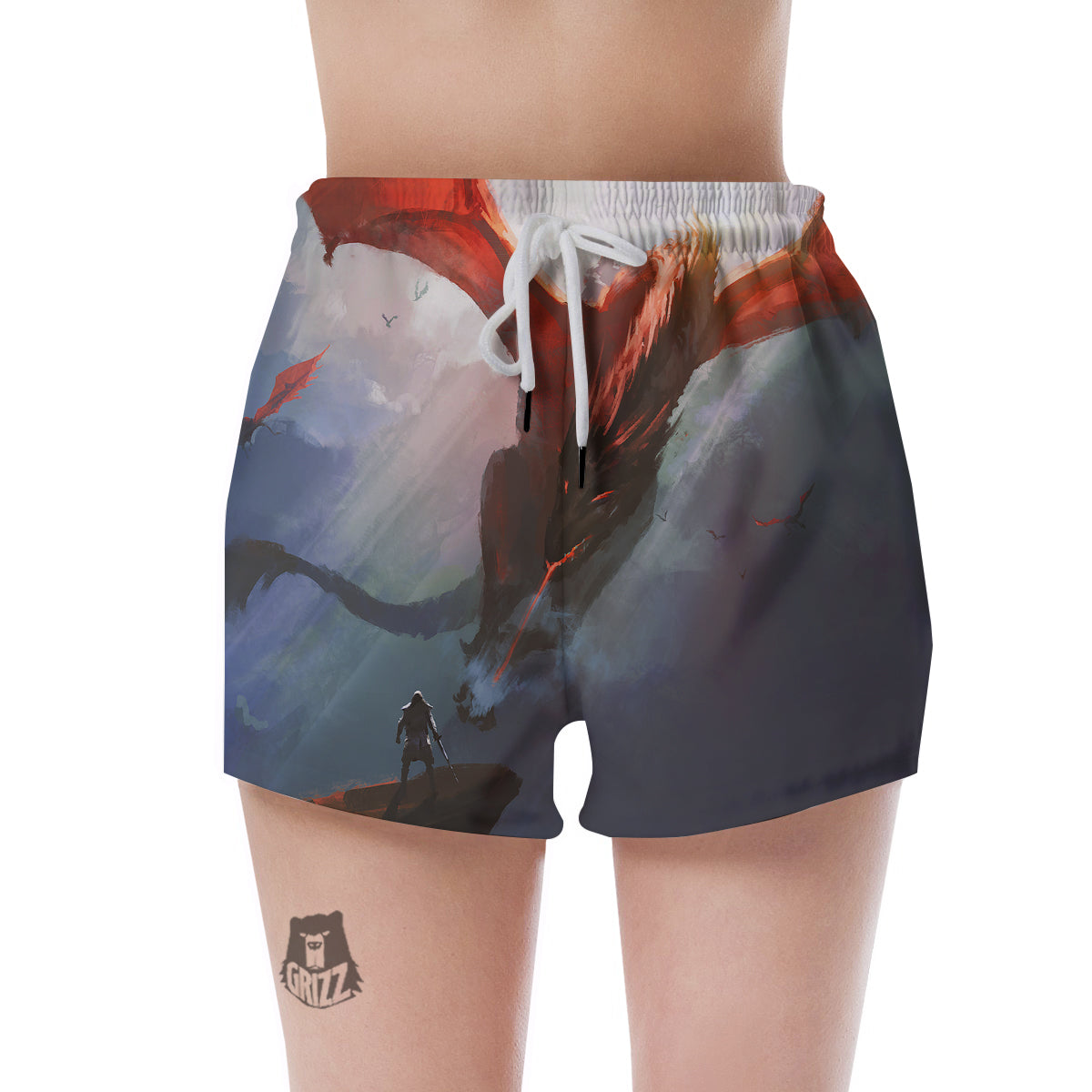 Warrior And Red Dragon Print Women's Shorts-grizzshop