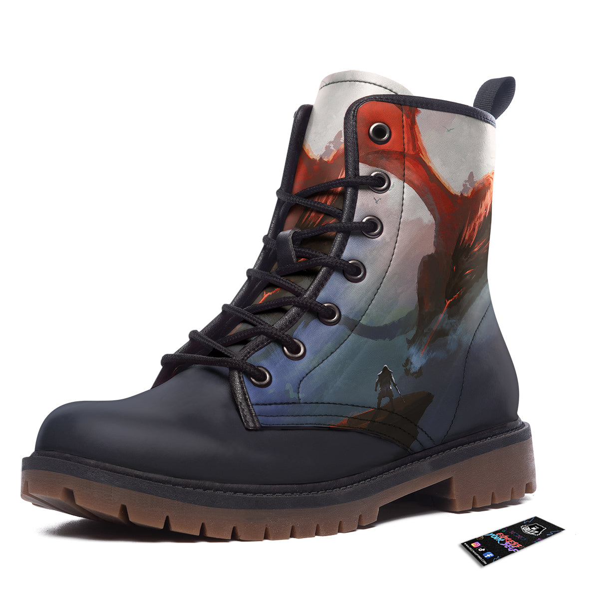 Warrior And Red Dragon Print Work Boots-grizzshop