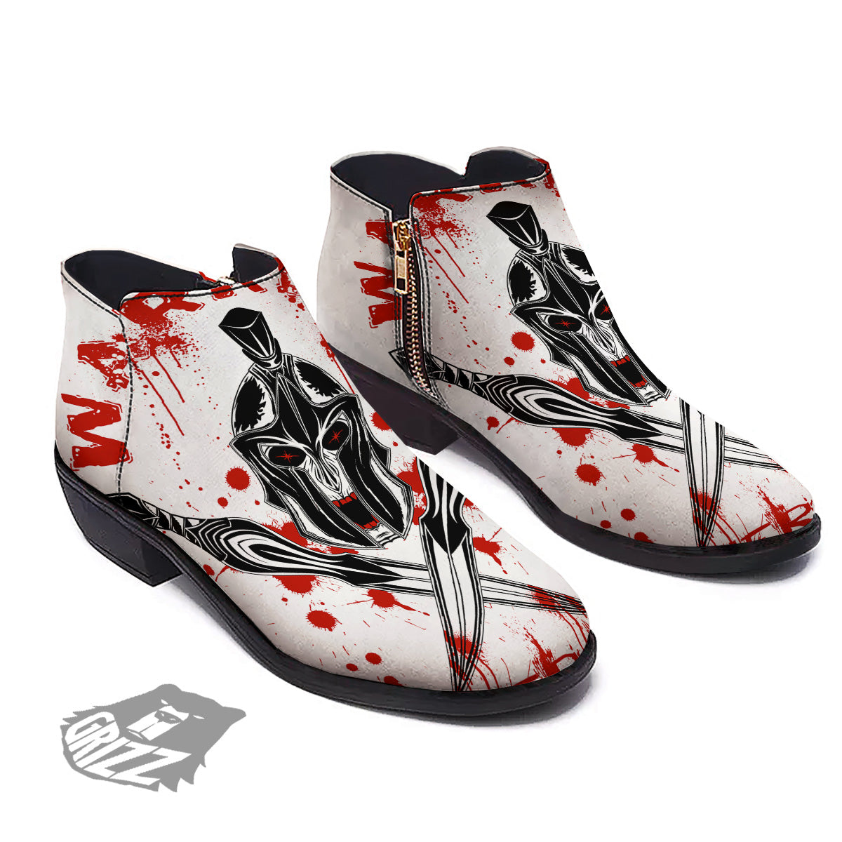 Warrior Bloody Spartan Print Ankle Boots-grizzshop