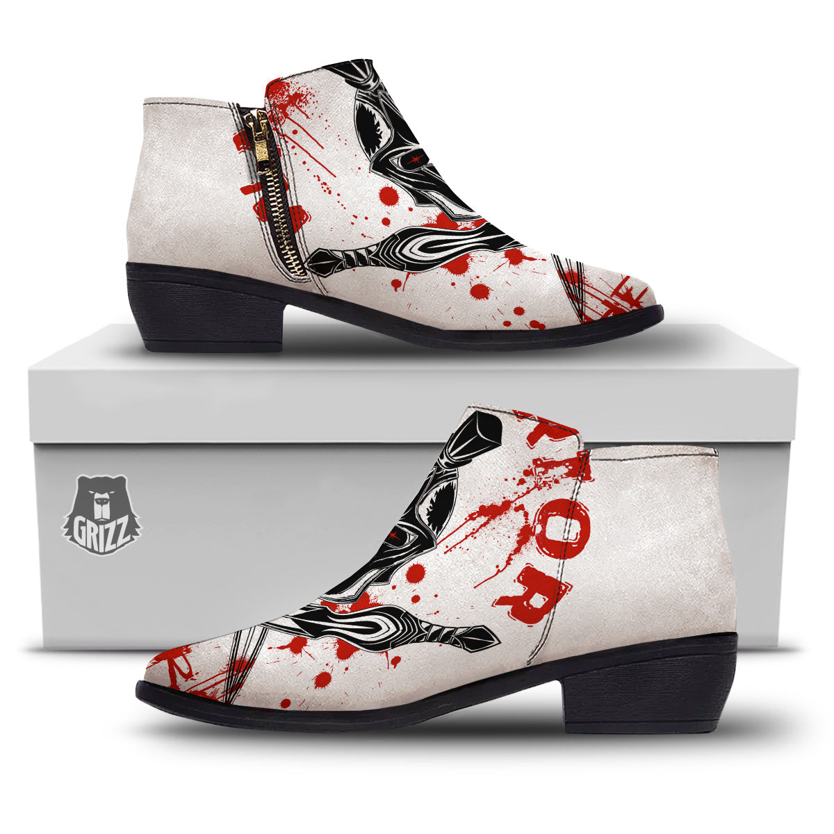 Warrior Bloody Spartan Print Ankle Boots-grizzshop