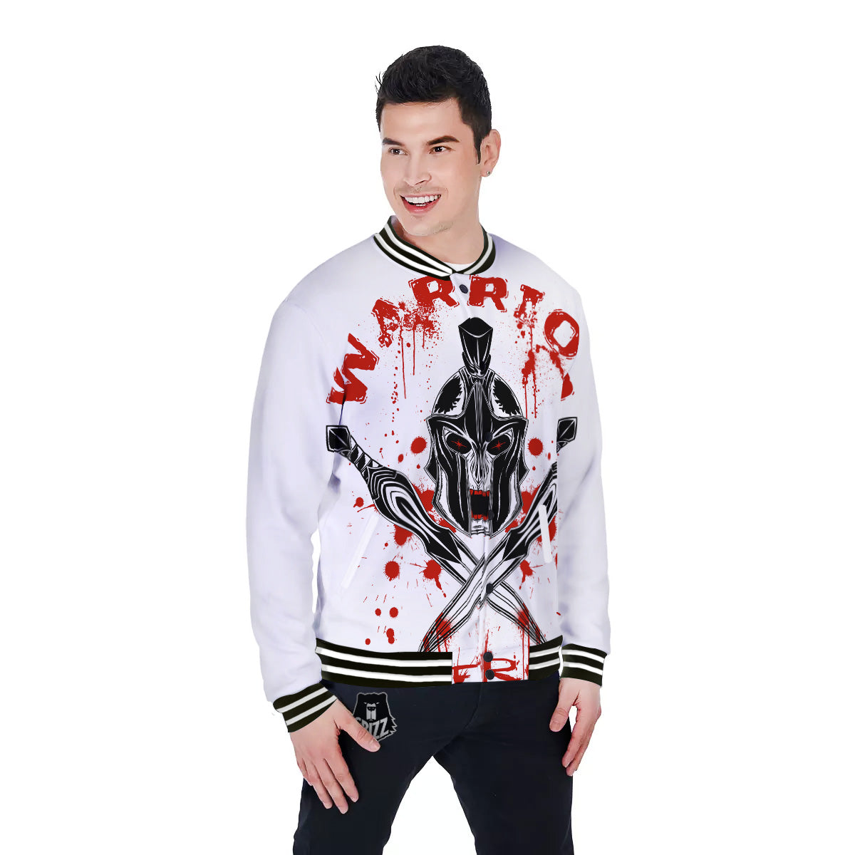 Warrior Bloody Spartan Print Baseball Jacket-grizzshop