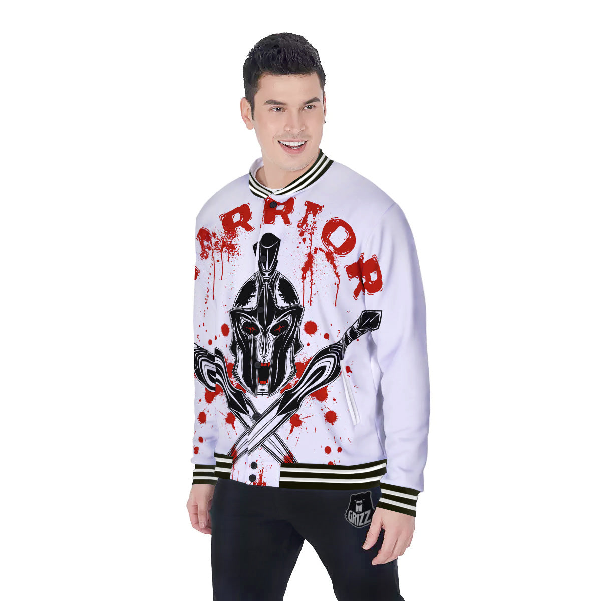 Warrior Bloody Spartan Print Baseball Jacket-grizzshop