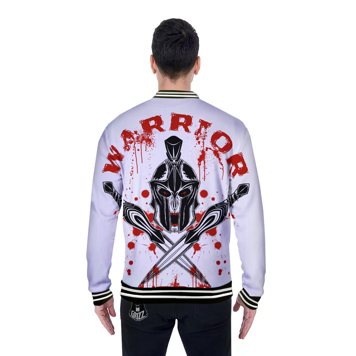 Warrior Bloody Spartan Print Baseball Jacket-grizzshop
